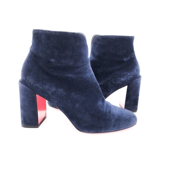 Christian Louboutin Navy Suede Block Heel Ankle Boots EU 37.5 - Picture 1 of 10
